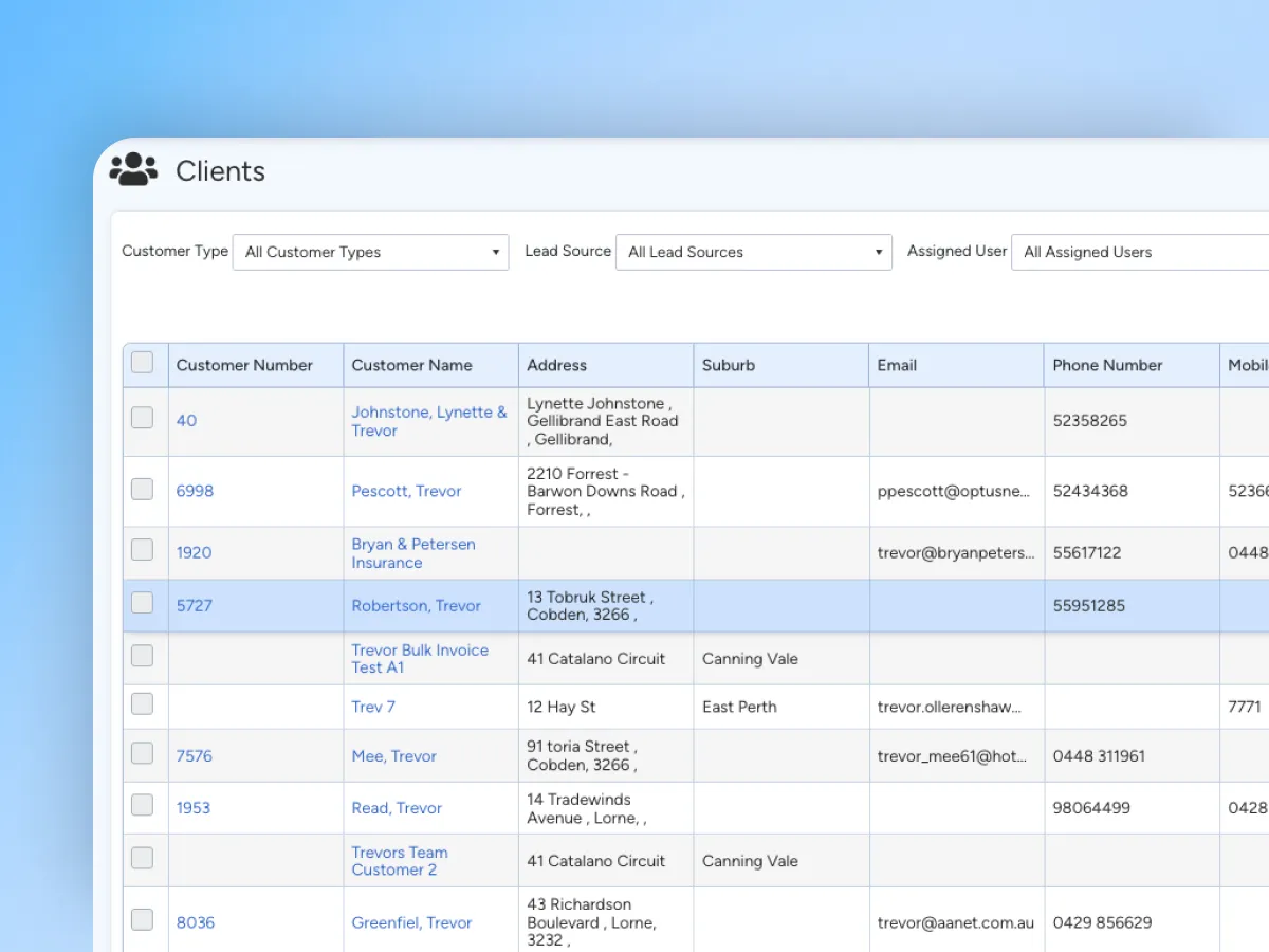 Manage customer records in Ascora
