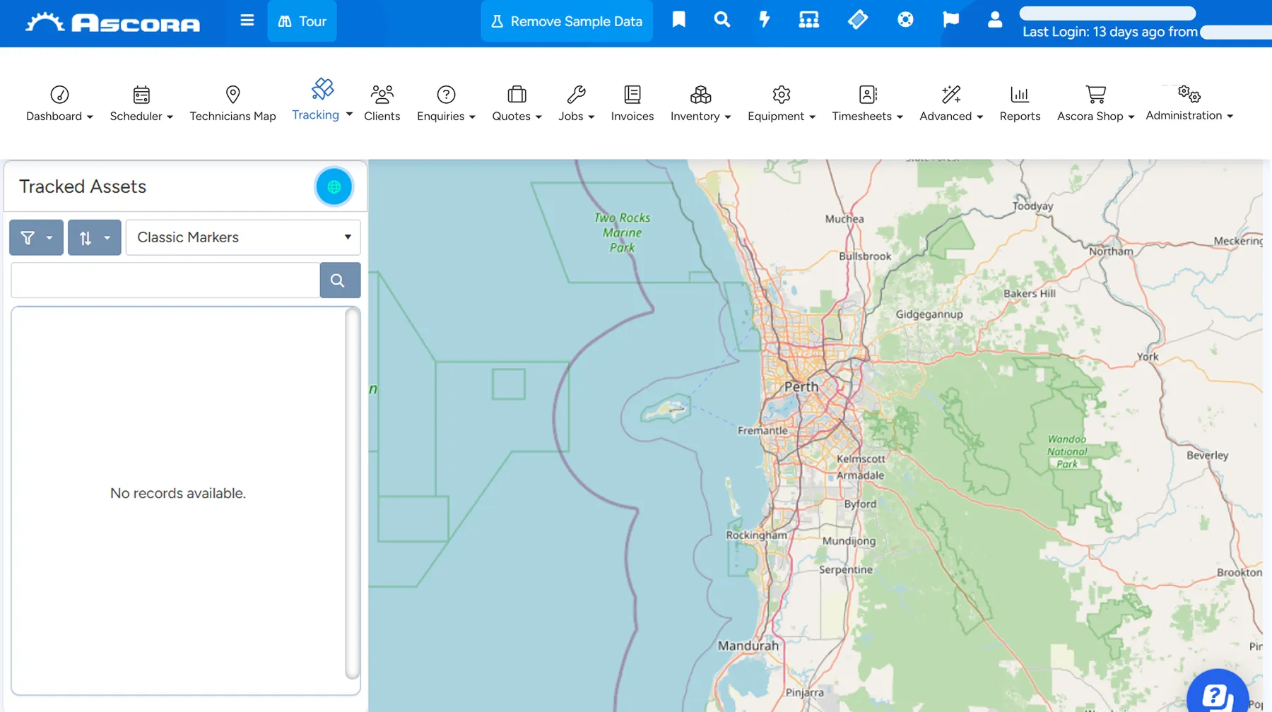 Tablet showing GPS Tracking in Ascora