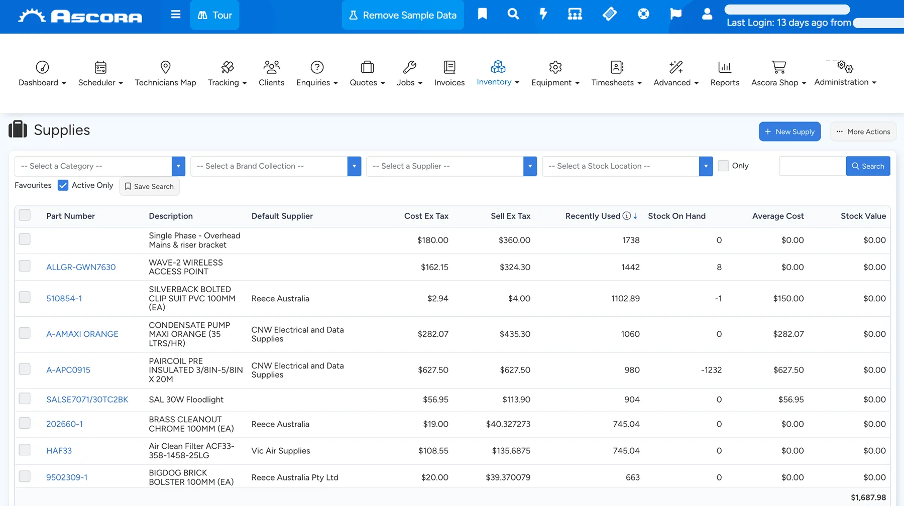 Tablet showing Ascora Inventory, click to play walkthrough