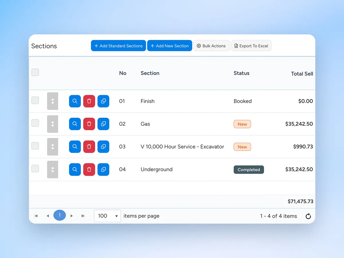 Manage projects by phase in Ascora