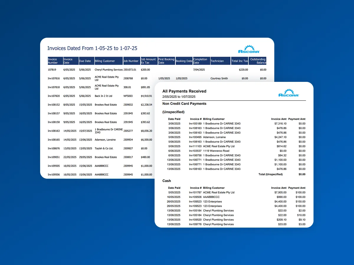 Invoicing and payments reports