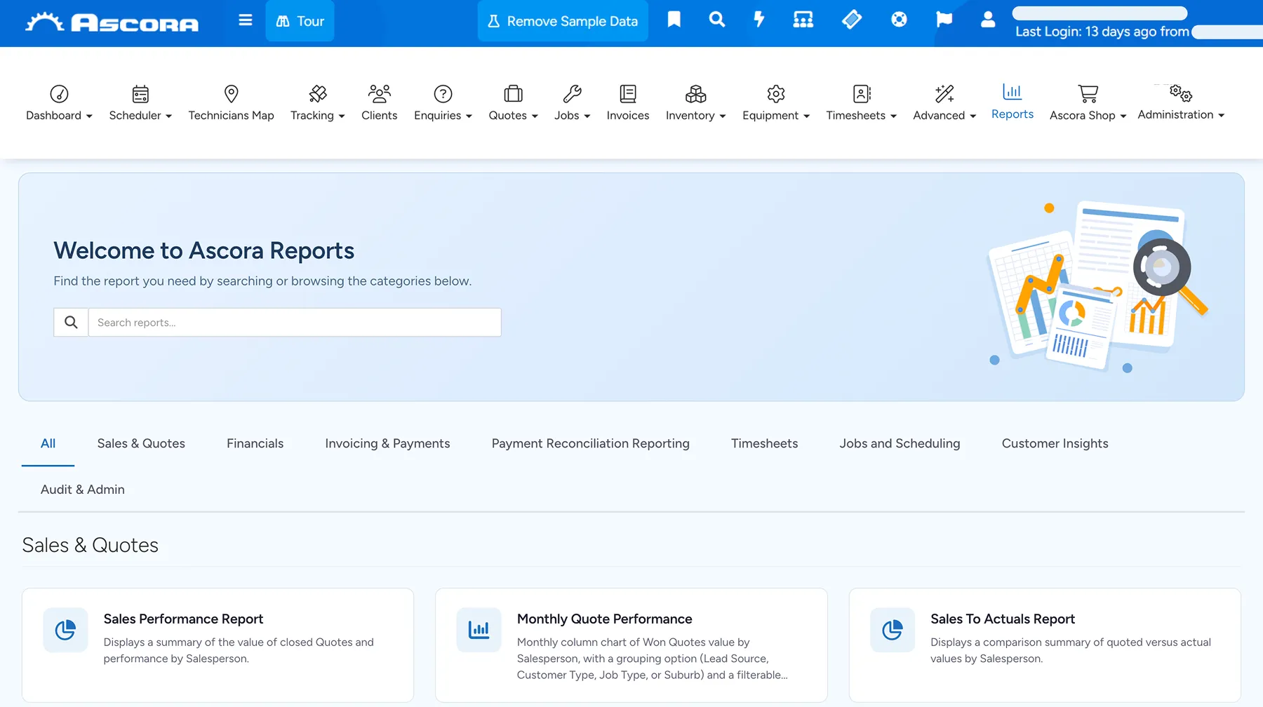 Ascora Real-time Reporting, click to play walkthrough